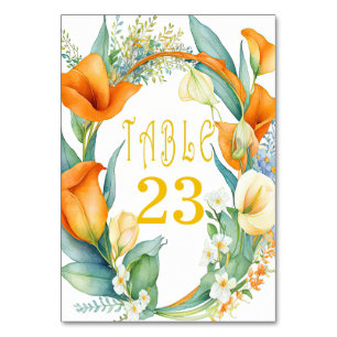 Numéro de table de classe Orange et Ivory Calla