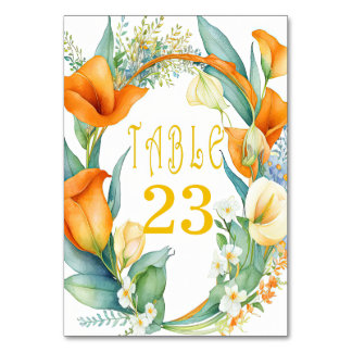 Numéro de table de classe Orange et Ivory Calla