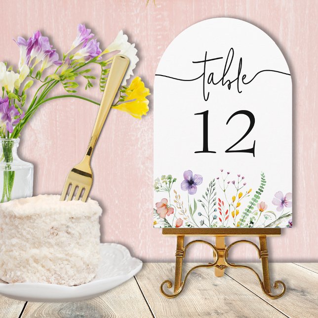 Numéro de table de Fête des mariées fleur sauvage (Wildflower bridal shower table number cards - 120 lb paper, choose the paper size)