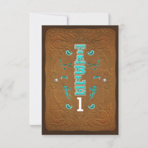 Numéro de table de fête en cuir marron rustique oc
