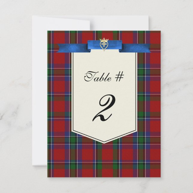 Numéro de table de mariage à carreaux tartan éléga (Devant)