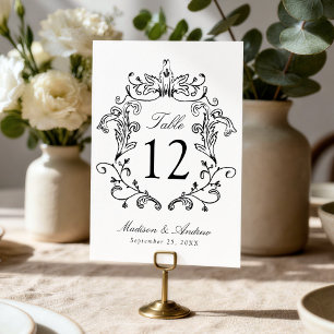 Numéro de table de mariage à crête noire élégante