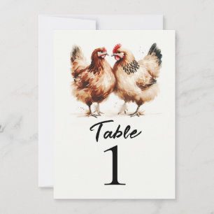 Numéro de table de mariage à la campagne pour poul