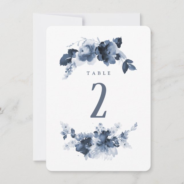 Numéro de table de mariage à l'aquarelle bleue (Devant)