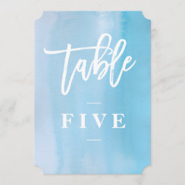 Numéro de table de mariage à l'aquarelle bleue