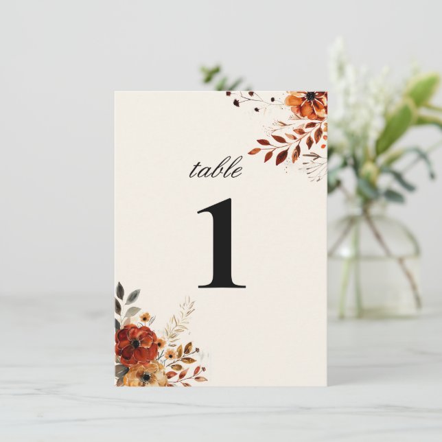 Numéro de table de mariage à l'aquarelle d'automne (Debout devant)