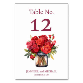 Numéro de table de mariage à l'aquarelle de roses 