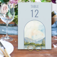Numéro de table de mariage à l'aquarelle du lac de