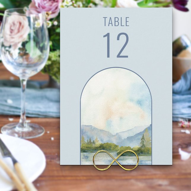 Numéro de table de mariage à l'aquarelle du lac de (Créateur téléchargé)
