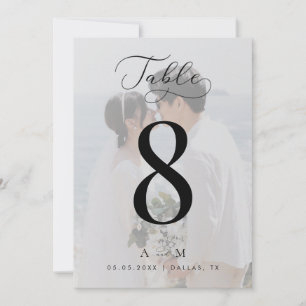 Numéro de table de mariage à monogramme avec photo