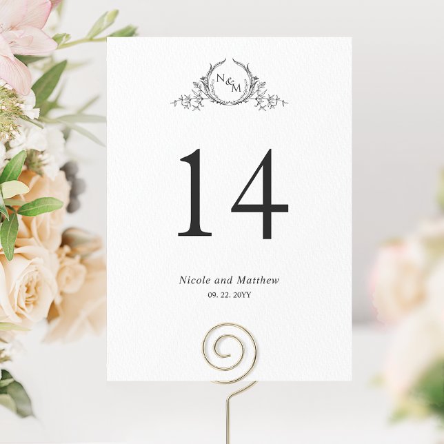 Numéro de table de mariage à monogramme noir et bl (Créateur téléchargé)