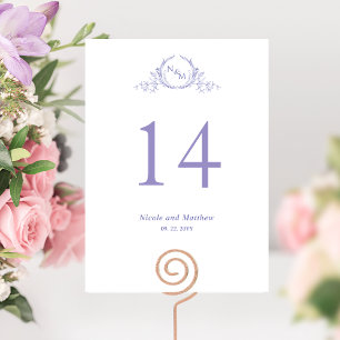 Numéro de table de mariage à monogramme violet chi