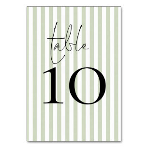 Numéro de table de mariage à rayures vert sauge