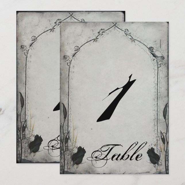 Numéro de table de mariage à treillis Black Rose g (Devant / Derrière)