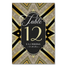 Numéro de table de mariage Art Déco Goldy avec nom