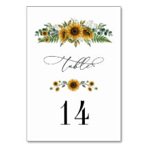 Numéro de table de mariage au tournesol rustique