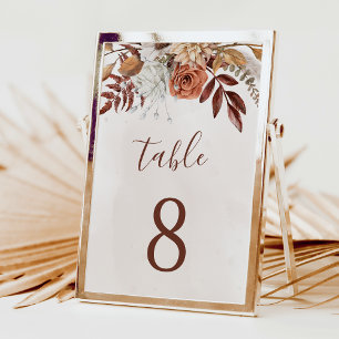 Numéro de table de mariage automne bohème fleurs e