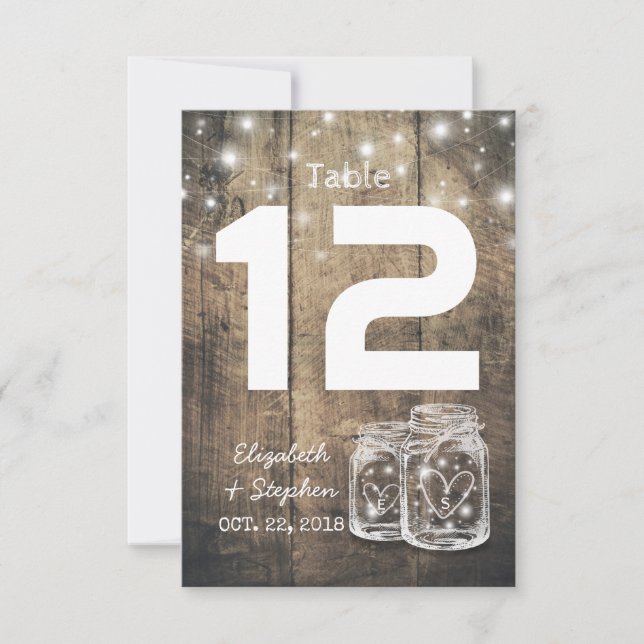 Numéro de table de mariage avec jarre en verre et  (Devant)