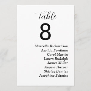 Numéro de table de mariage avec noms