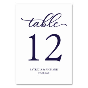 Numéro de table de mariage bleu marine écriture él