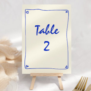 Numéro de table de Mariage bleu rétro manuscrit