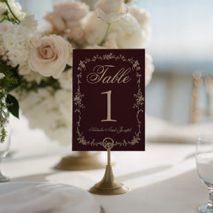 Numéro de table de mariage botanique bordeaux flor