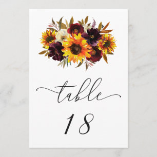 Numéro de table de mariage champêtre Roses et Tour
