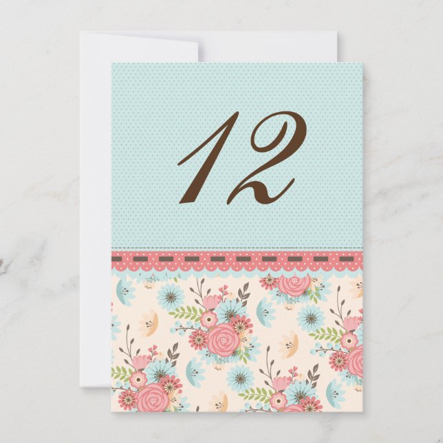 Numéro de table de mariage chic floral et à pois (Devant)