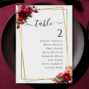 Numéro de table de mariage chic floral faux or