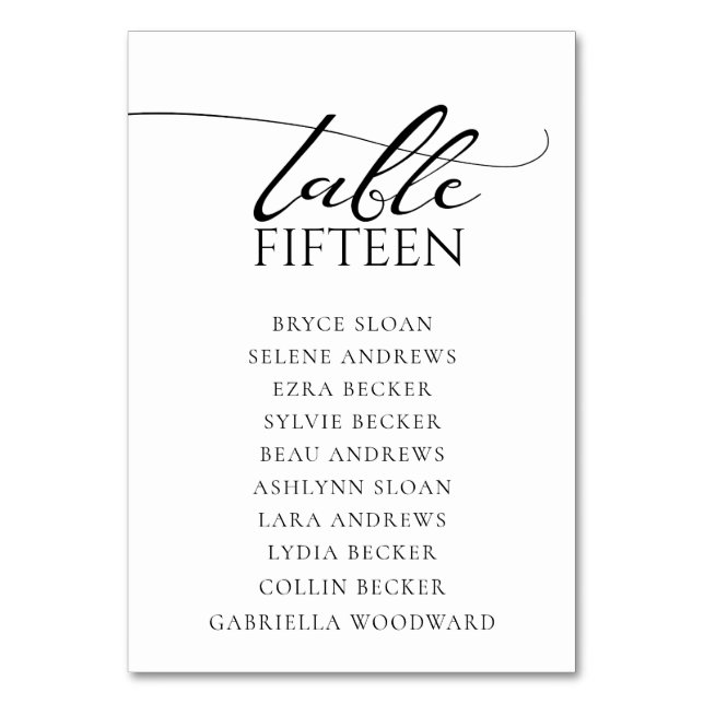 Numéro de table de mariage classique en script sim (Dos)