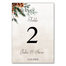 Numéro de table de mariage cônes de pin
