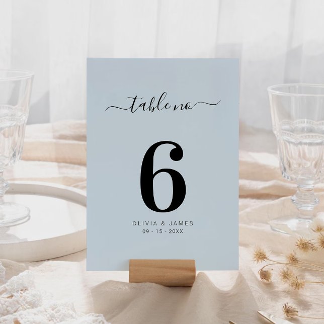 Numéro de table de mariage couleur bleu clair uni  (Simple Solid Color Light Blue Wedding Table Number)