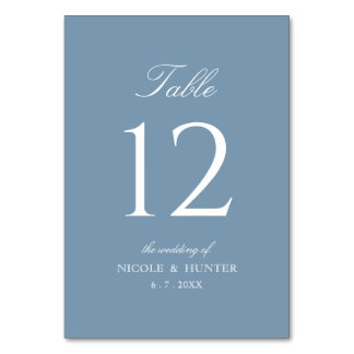 Numéro de table de mariage couleur bleu poussiéreu
