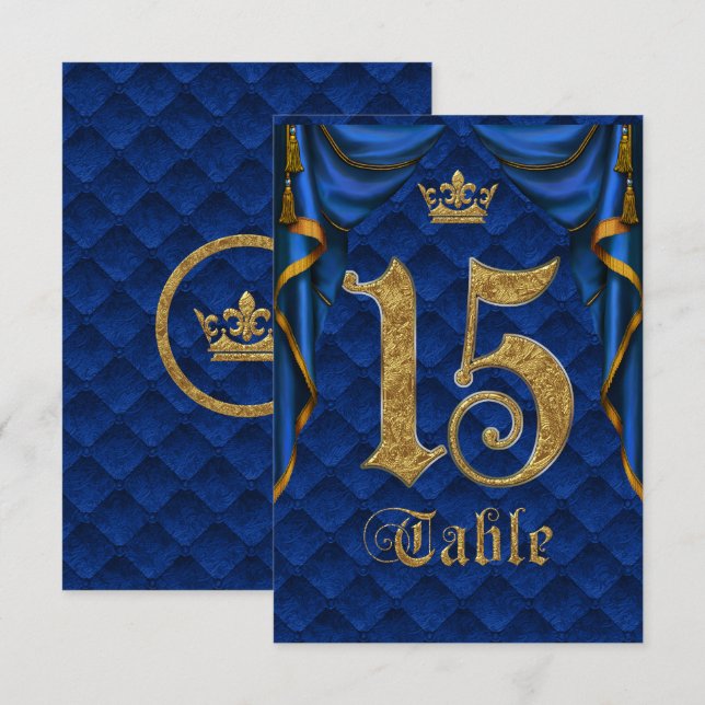 Numéro de table de mariage Couronne d'Or Bleu Roya (Devant / Derrière)