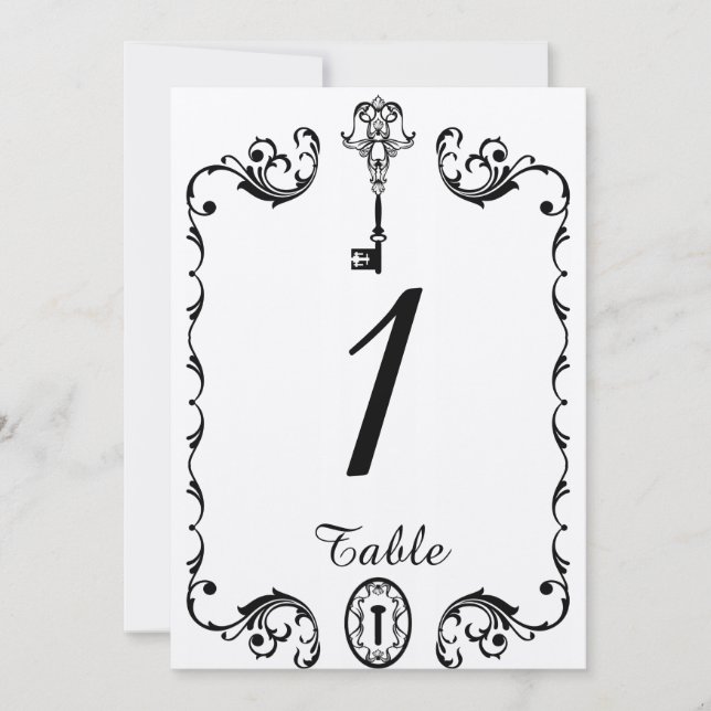 Numéro de table de Mariage de clé noire et blanche (Devant)
