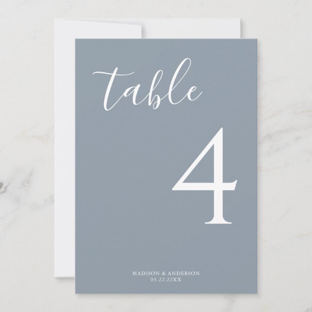 Numéro de table de Mariage de script bleu poussiér (Devant)