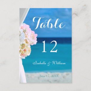Numéro de table de mariage d'été à Ocean Beach