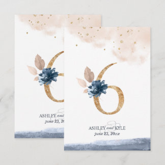 Numéro de table de mariage en bleu marine, rose po