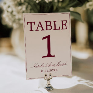 Numéro de table de mariage en Bourgogne et crème O