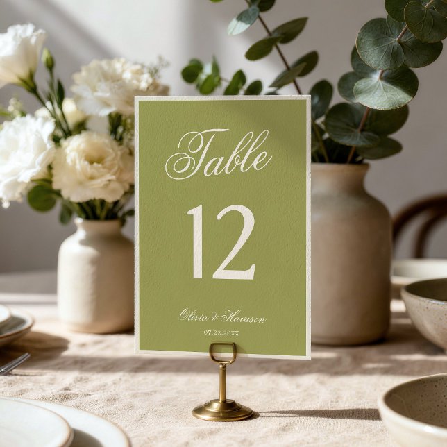 Numéro de table de mariage en calligraphie vert ol (Créateur téléchargé)