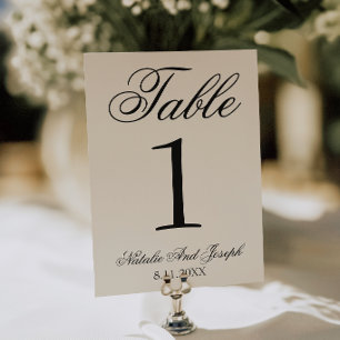 Numéro de table de mariage en crème noir élégant O