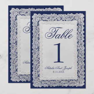Numéro de table de mariage en dentelle bleu marine