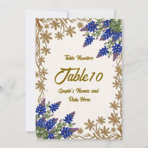 Numéro de table de mariage en or floral Bleuet du