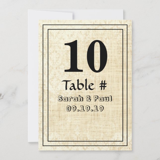 Numéro de table de mariage en toile de jute damass (Devant)