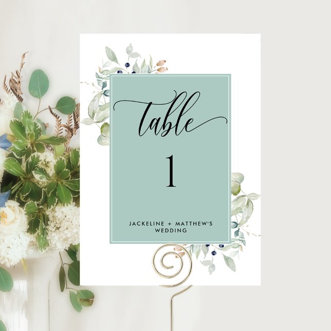 Numéro de table de mariage Feuillage Élégant, Vert (Créateur téléchargé)
