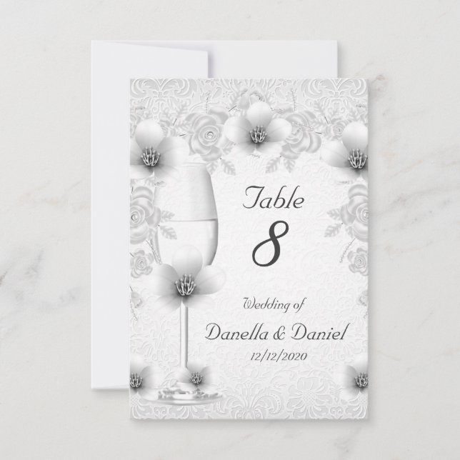 Numéro de table de mariage Fleurs Roses argentées  (Devant)