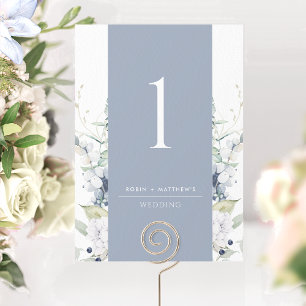 Numéro de table de mariage floral bleu poussiéreux