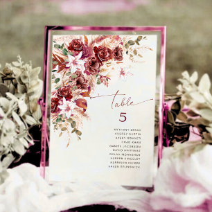 Numéro de table de mariage floral Burgundy romanti