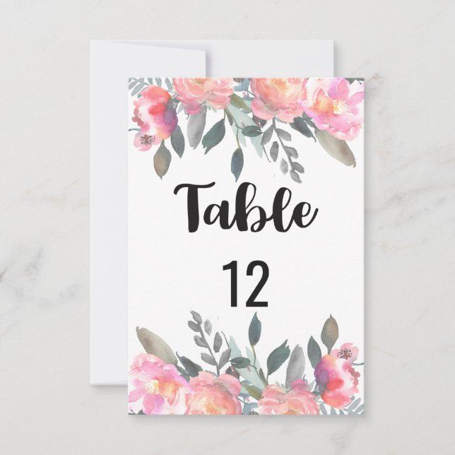 Numéro de table de mariage floral de paon (Devant)