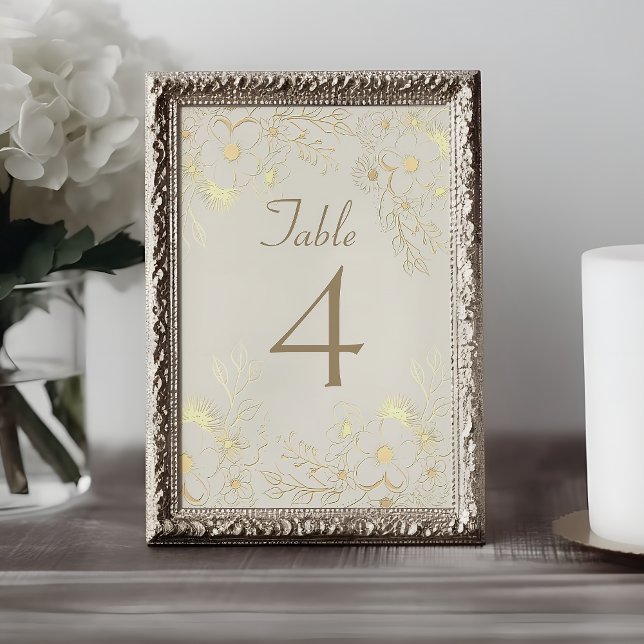 Numéro de table de mariage floral en or d'ivoire (Créateur téléchargé)